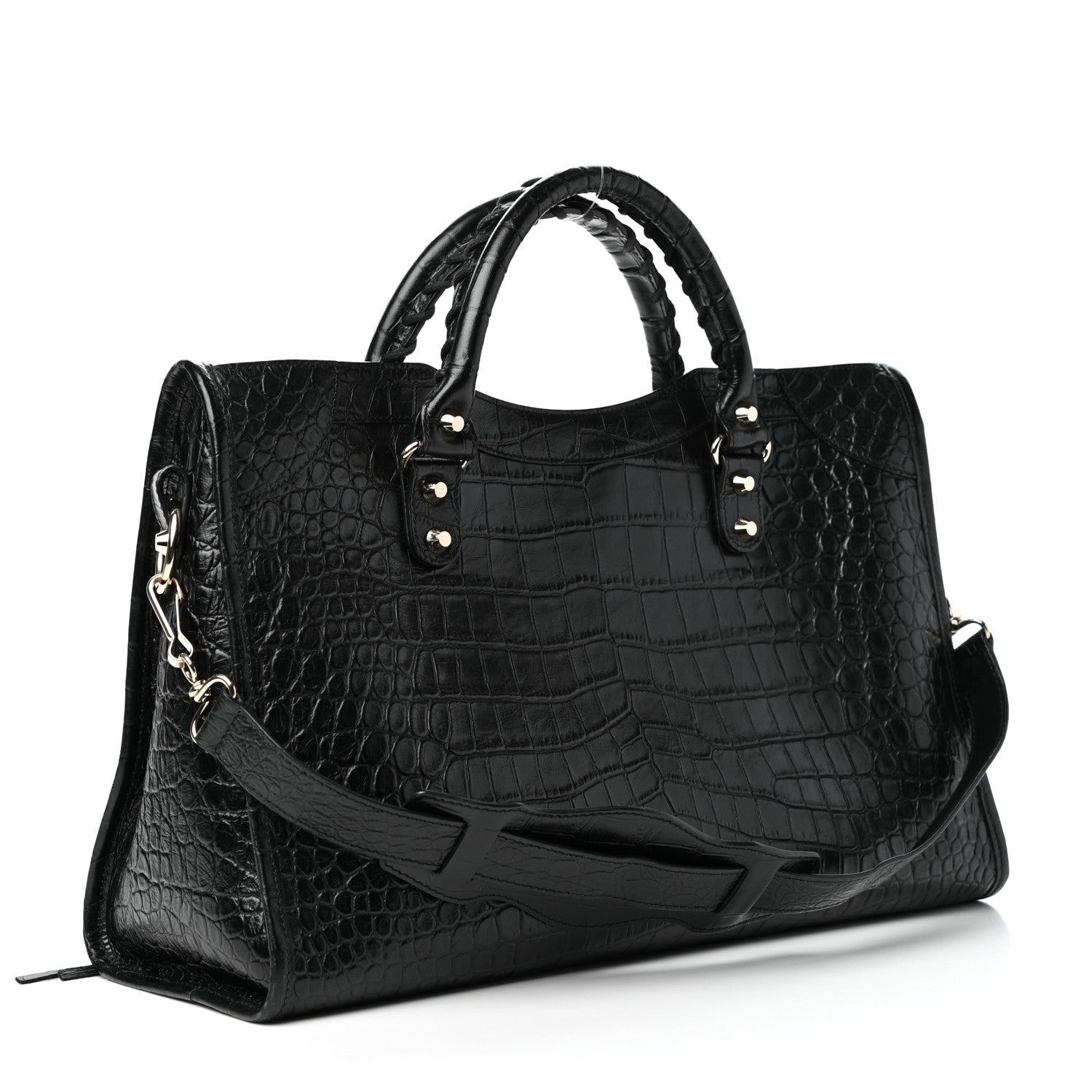 Balenciaga Calfskin Crocodile Embossed Classic Hardware City Black 3 of 10