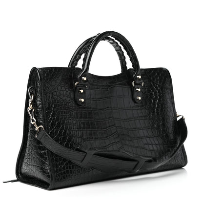 Balenciaga Calfskin Crocodile Embossed Classic Hardware City Black 3 of 10
