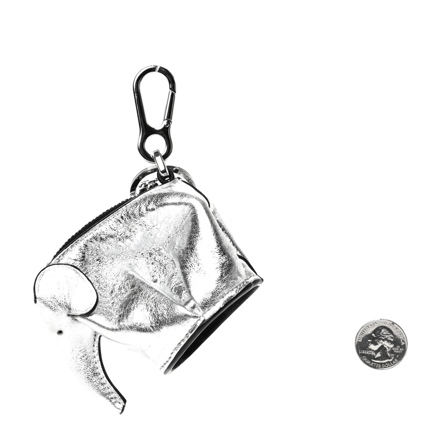Metallic Calfskin Mini Elephant Coin Purse Silver