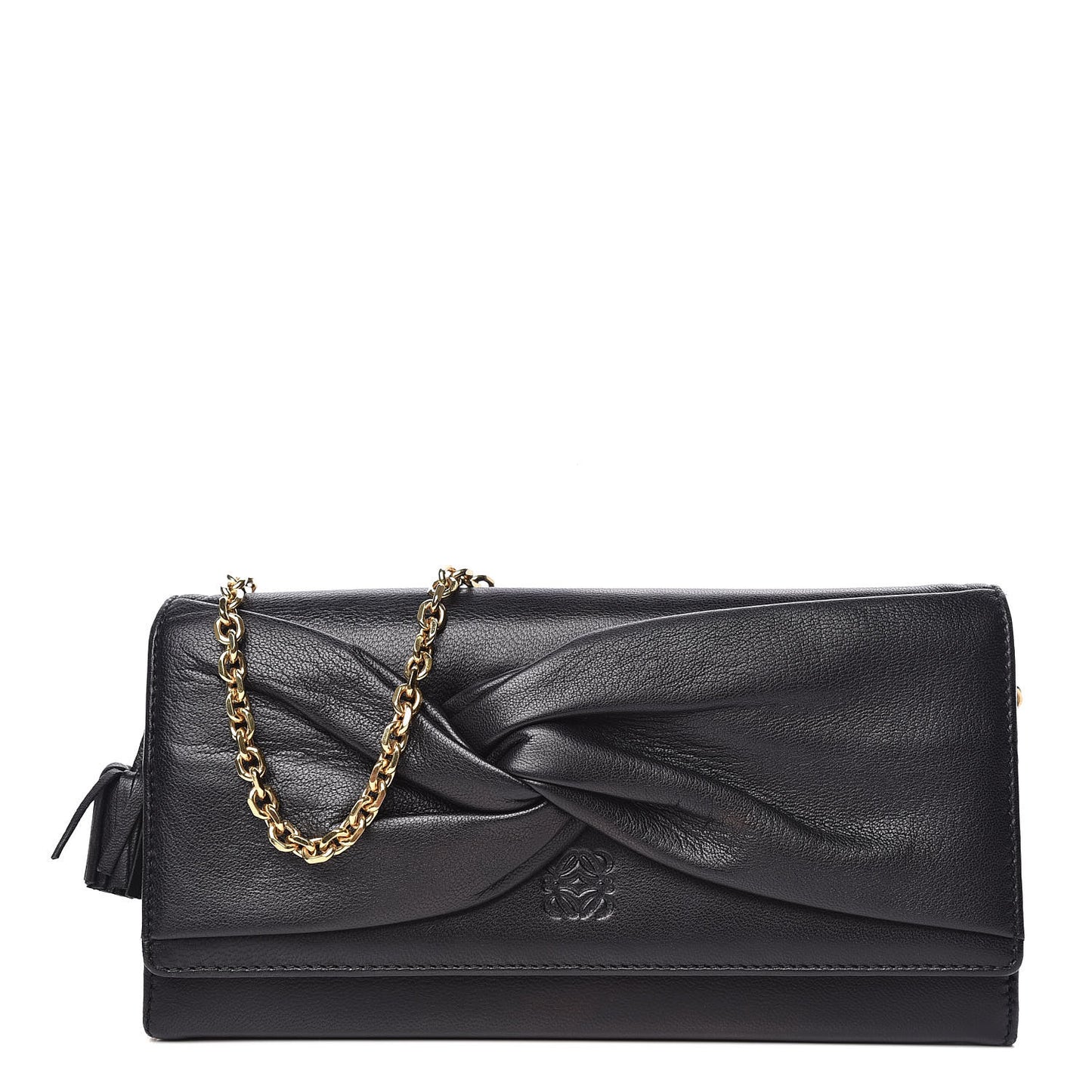 Nappa Bow Chain Wallet Black