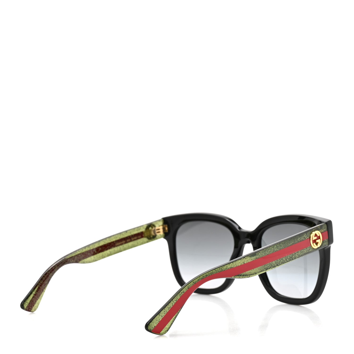 Gucci Acetate Square Frame Web Glitter Sunglasses GG0034SN Black Green 4 of 8