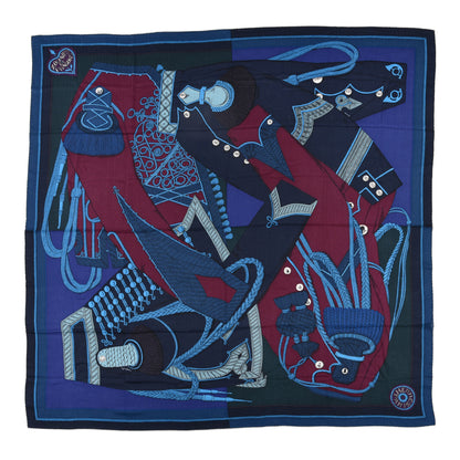 Hermes Cashmere Silk Zouaves Et Dragons Shawl 140 Marine Bordeaux Cobalt 1 of 6