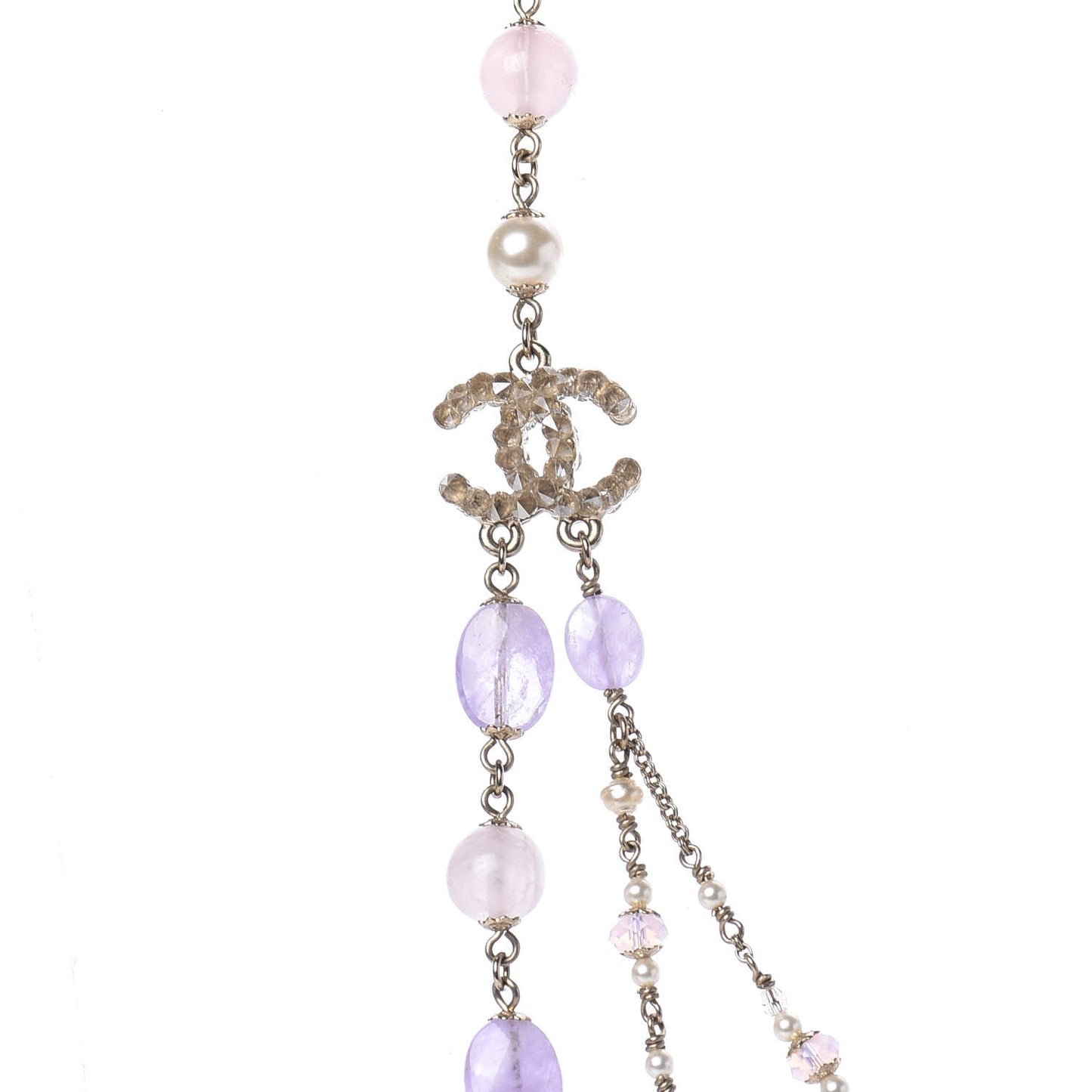 Beaded Quartz Amethyst Crystal CC Chain Necklace Gold Purple