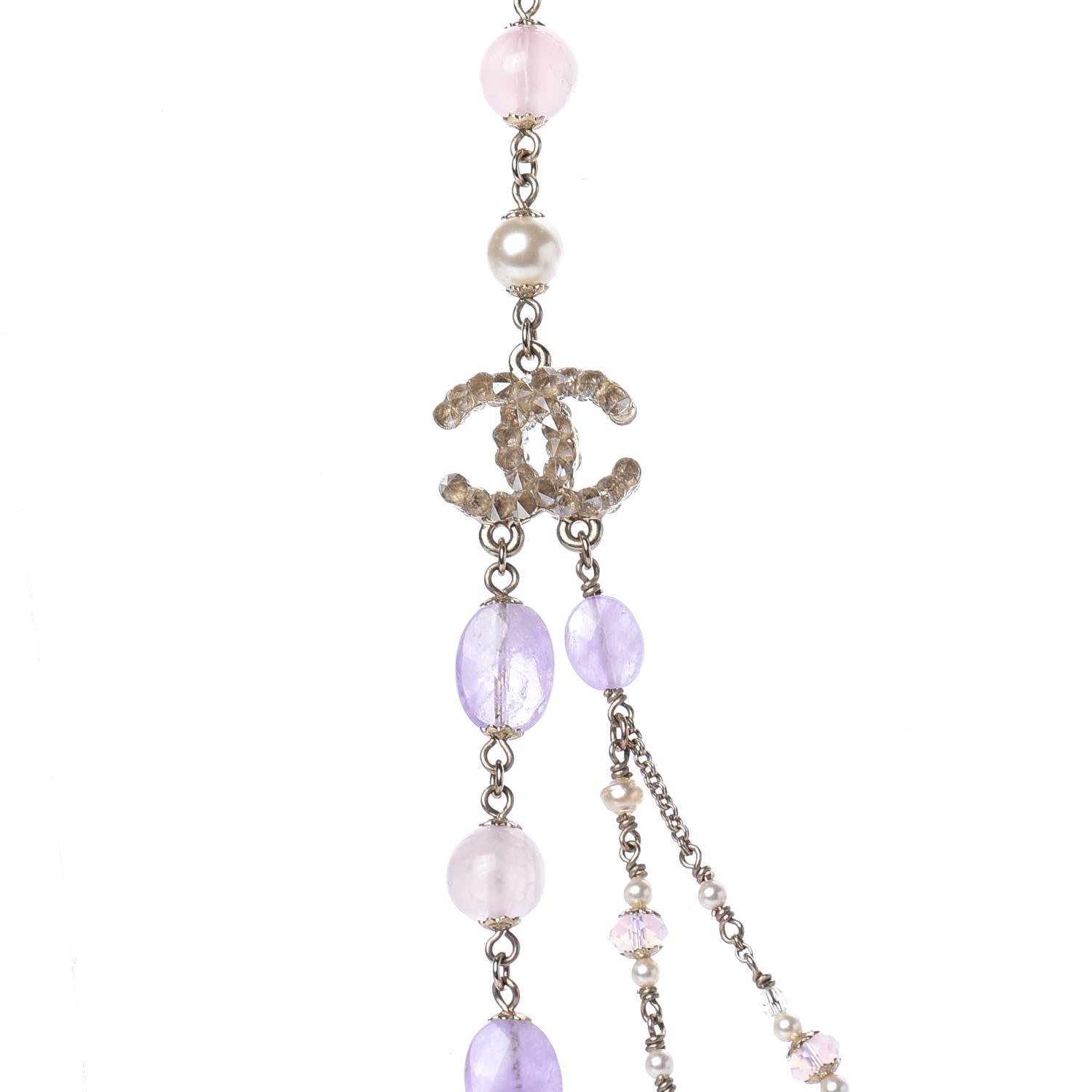 Chanel Beaded Quartz Amethyst Crystal CC Chain Necklace Gold Purple 4 of 5