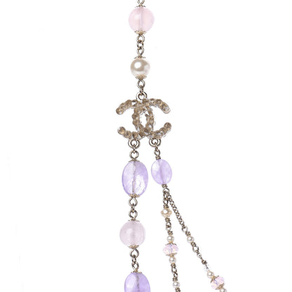 Chanel Beaded Quartz Amethyst Crystal CC Chain Necklace Gold Purple 4 of 5