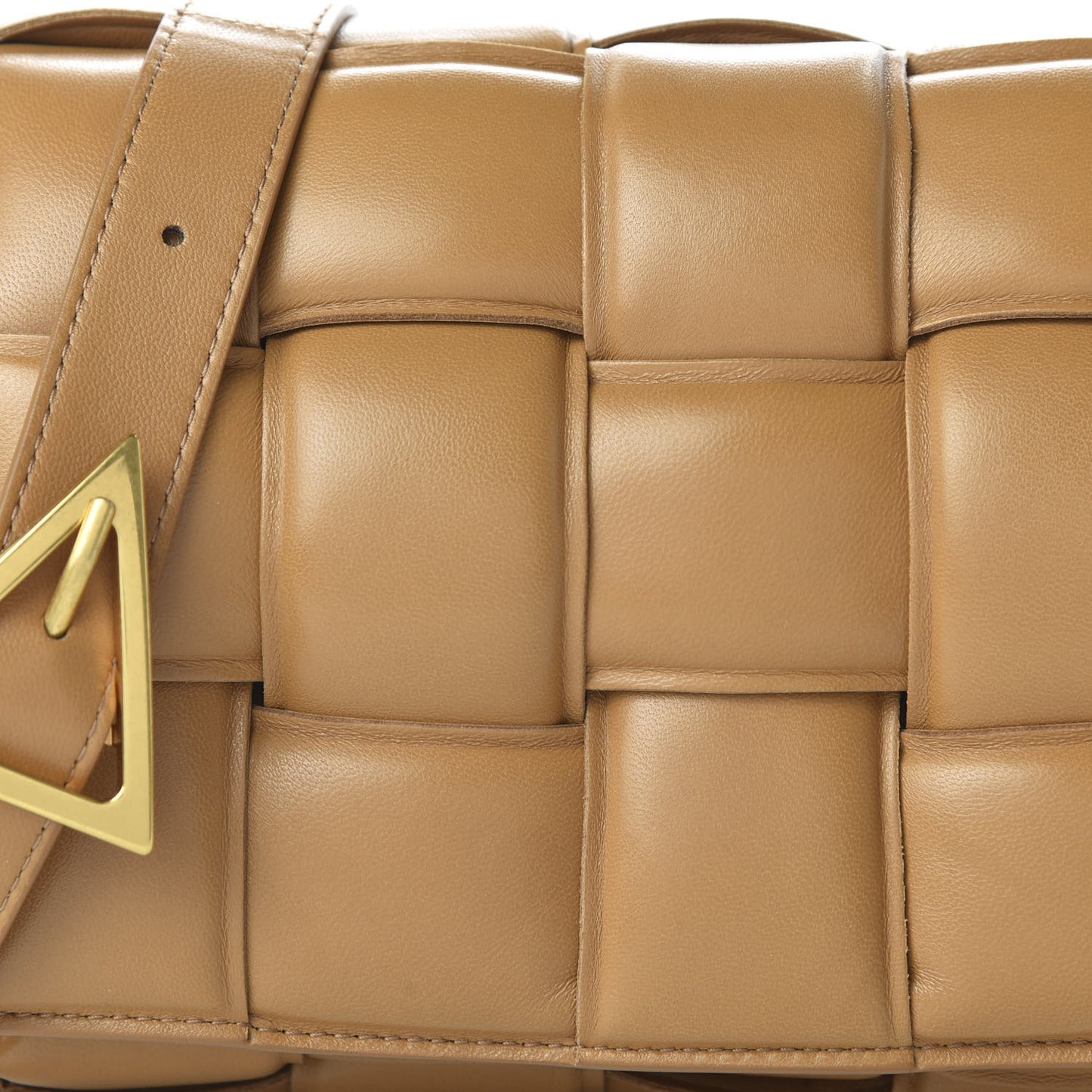 Nappa Maxi Intreccio Padded Cassette Crossbody Bag Caramel
