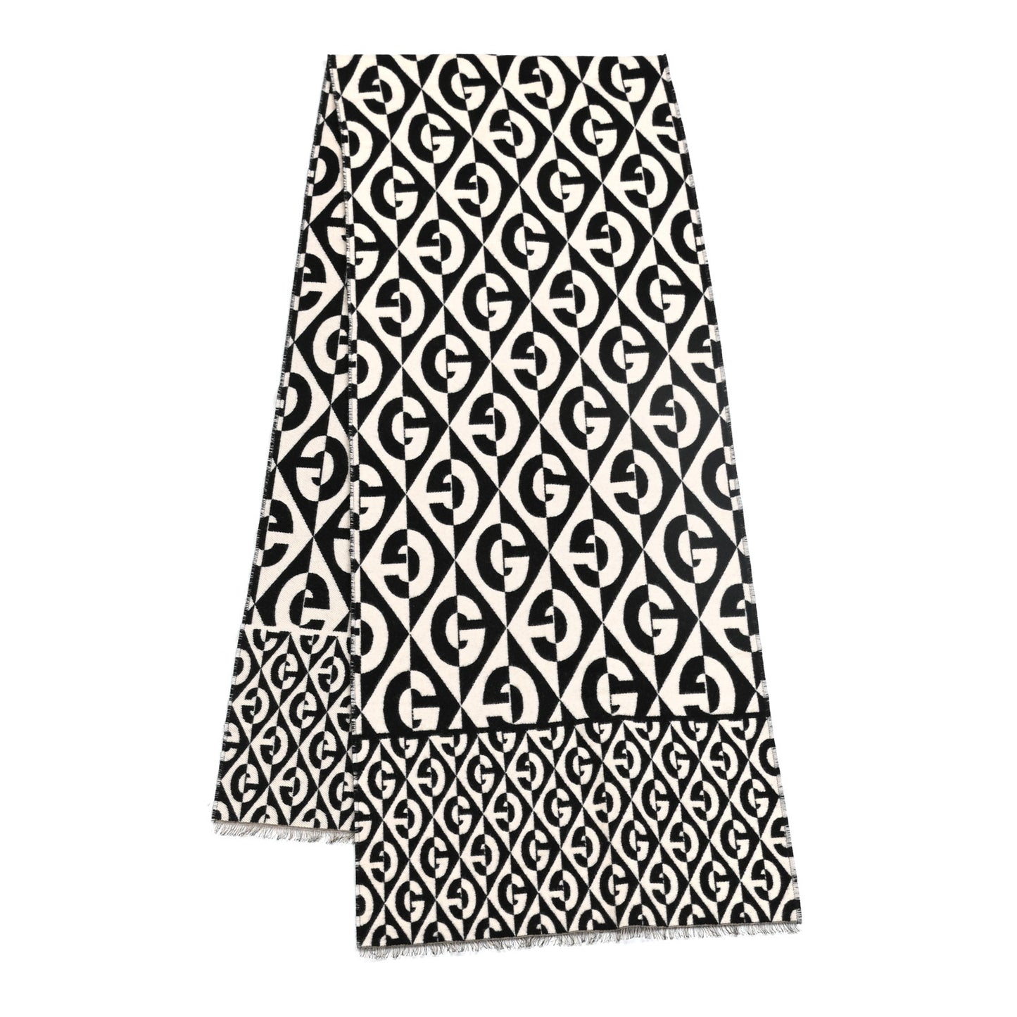 Wool Cotton Jacquard G Rhombus Scarf Black Ivory