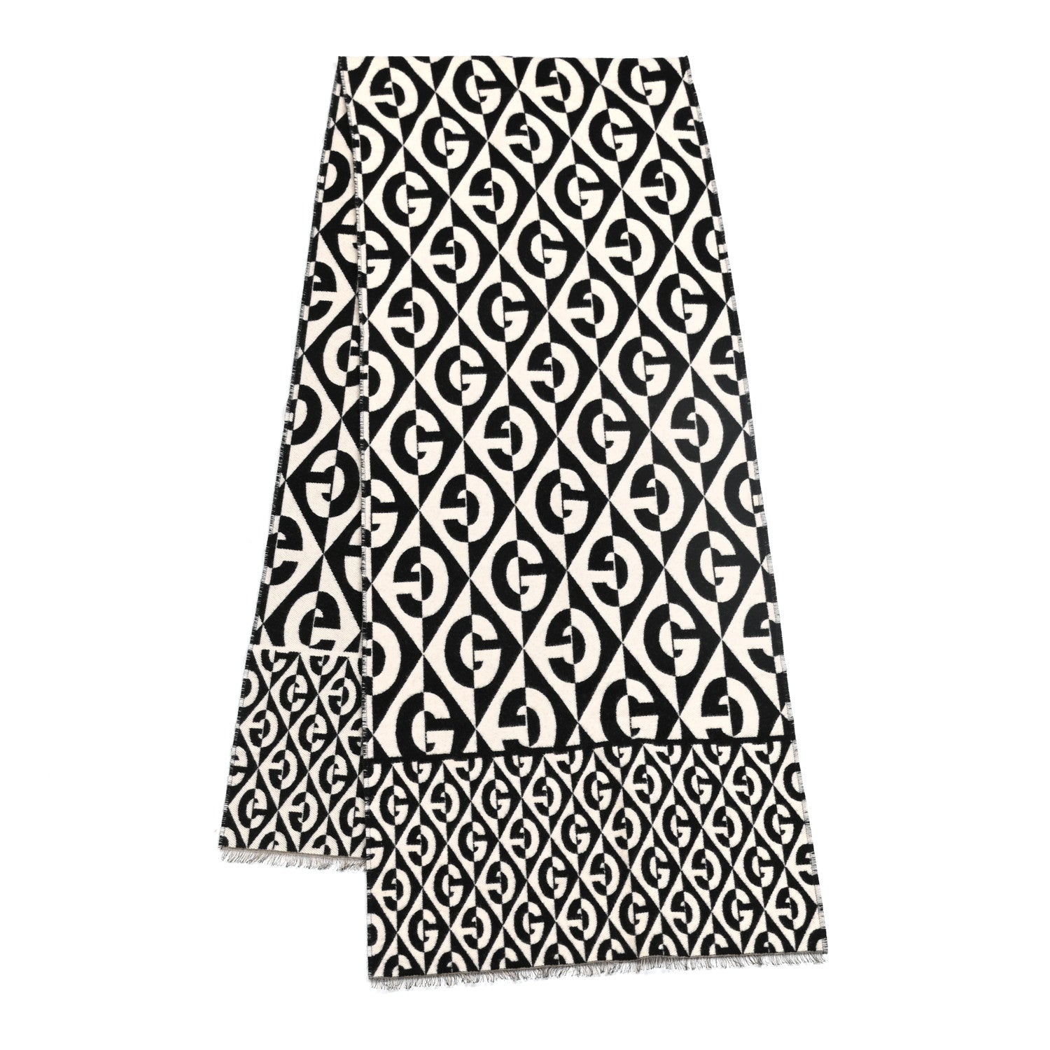 Gucci Wool Cotton Jacquard G Rhombus Scarf Black Ivory 6 of 8
