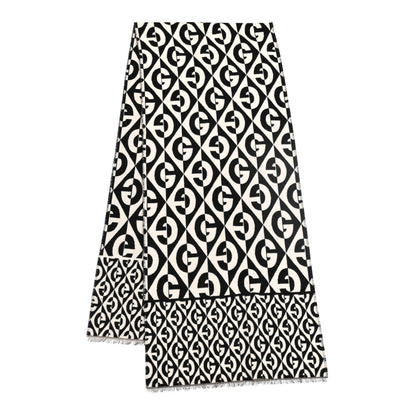 Gucci Wool Cotton Jacquard G Rhombus Scarf Black Ivory 6 of 8