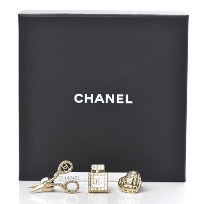 Chanel Metal Strass Crystal Quilted CC Heart Scissors Perfume Brooch Set Gold 5 of 5