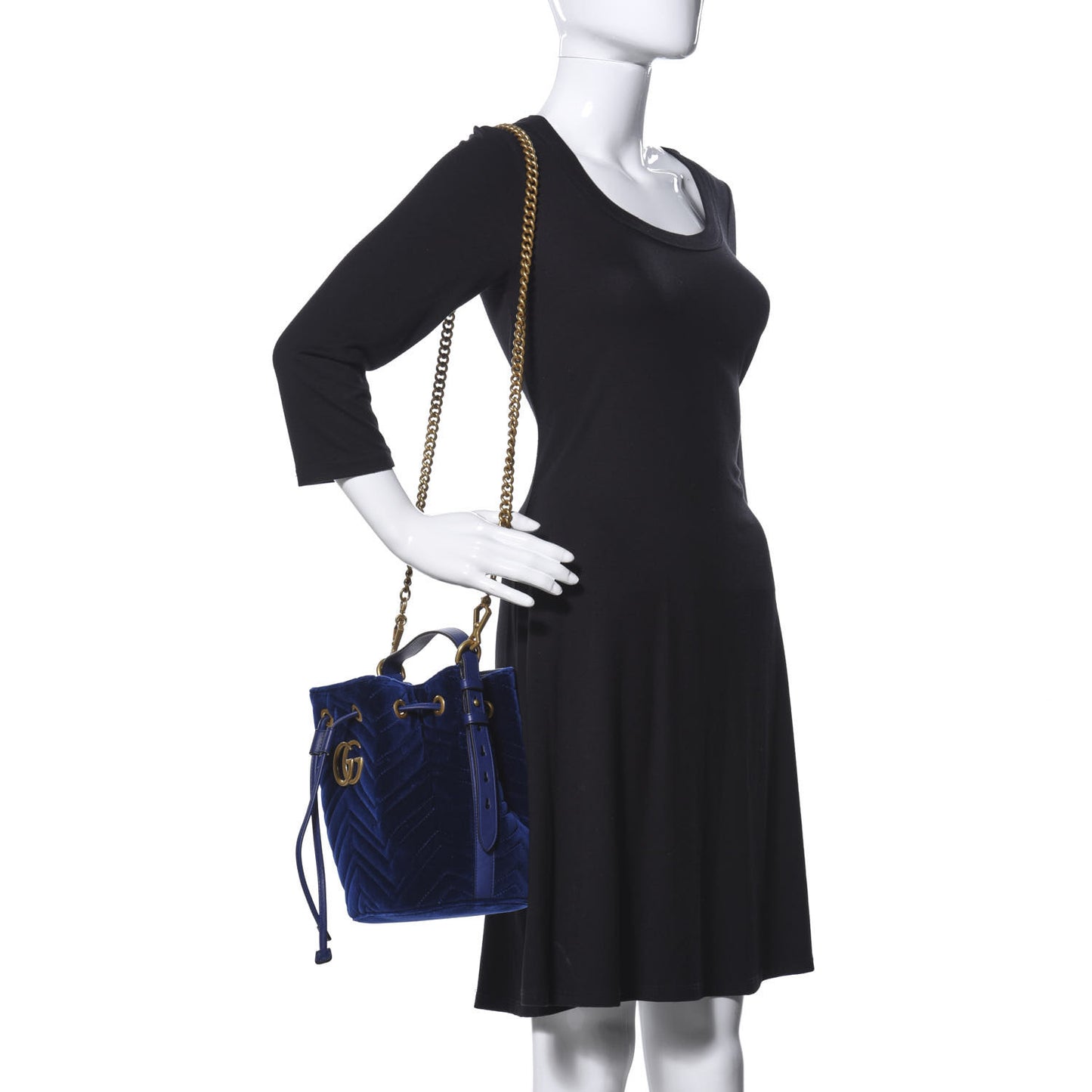 Velvet Matelasse GG Marmont Bucket Bag Cobalt Blue
