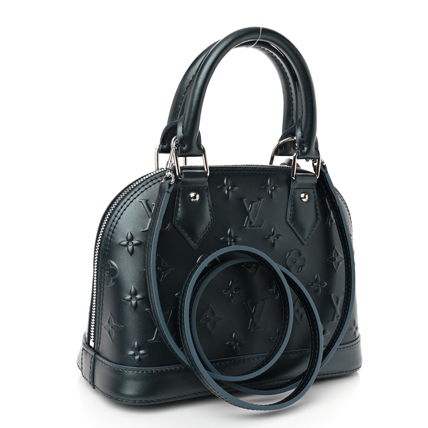 Louis Vuitton Metallic Calfskin Debossed Monogram Alma BB Steel Blue 3 of 9