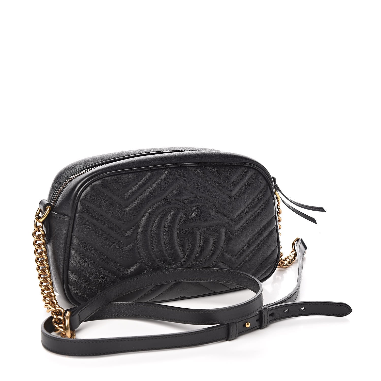 Gucci Calfskin Matelasse Small GG Marmont Chain Shoulder Bag Black 3 of 10