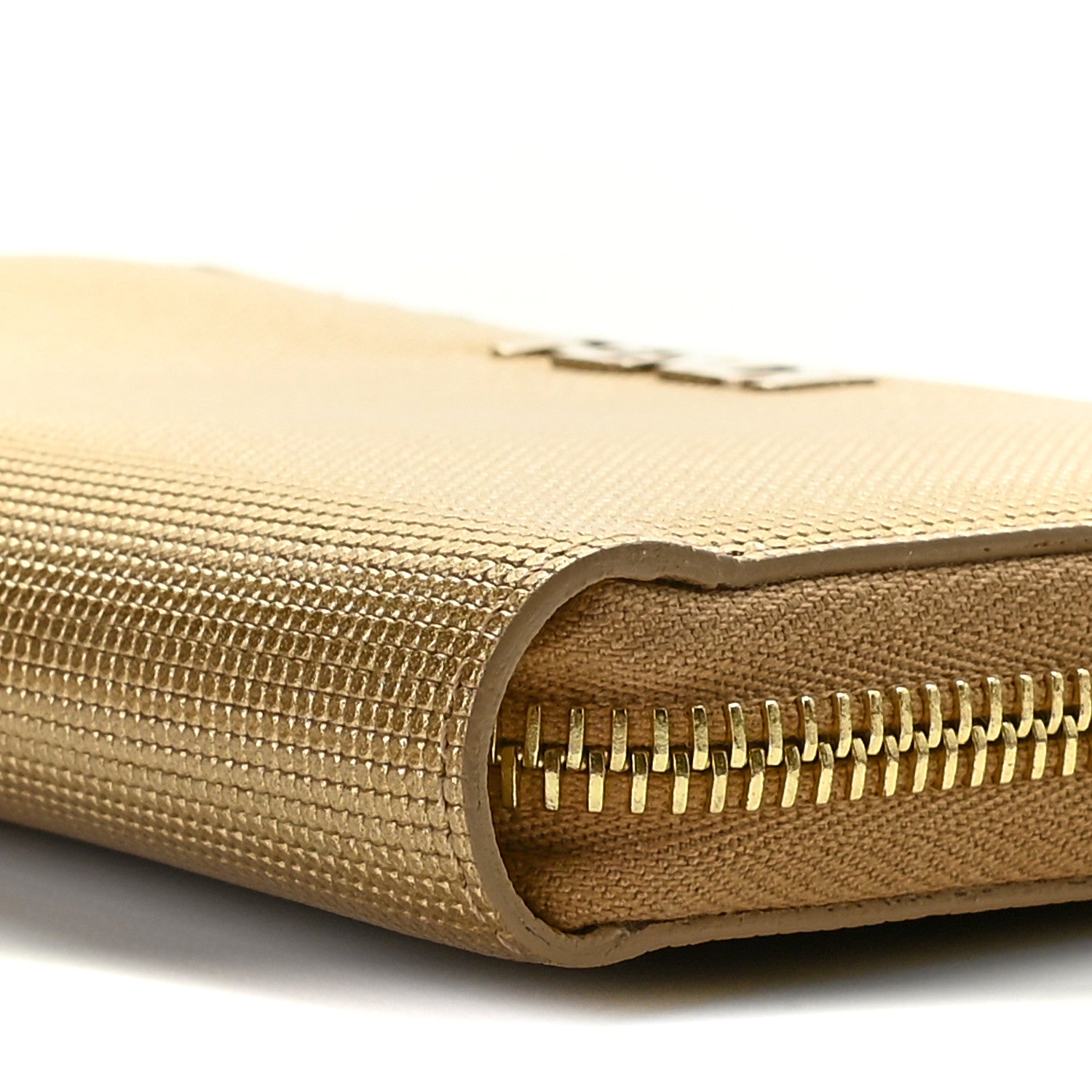 Fendi Vitello Birkin Logo Zip Around Wallet Gold 5 of 7