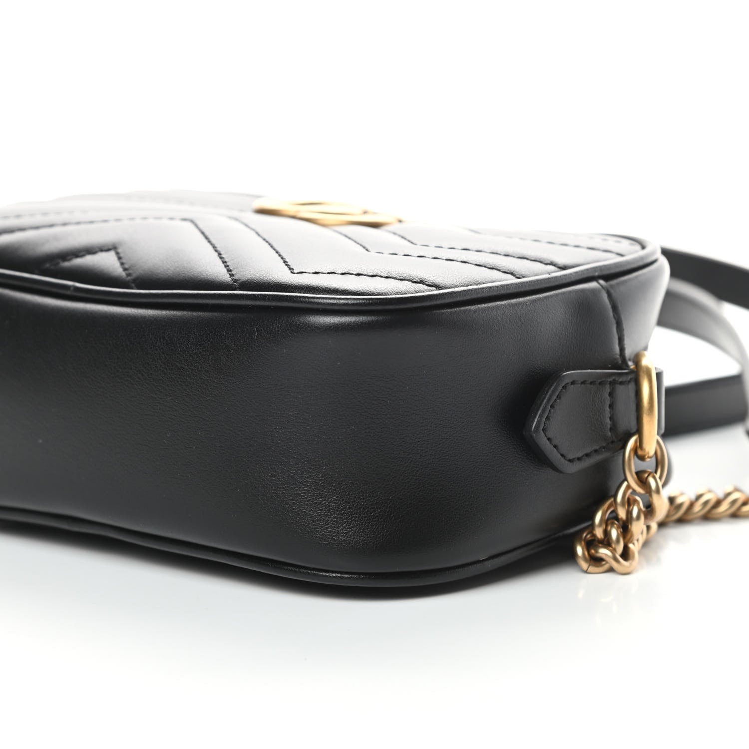 Gucci Calfskin Matelasse Mini GG Marmont Chain Shoulder Bag Black 10 of 12