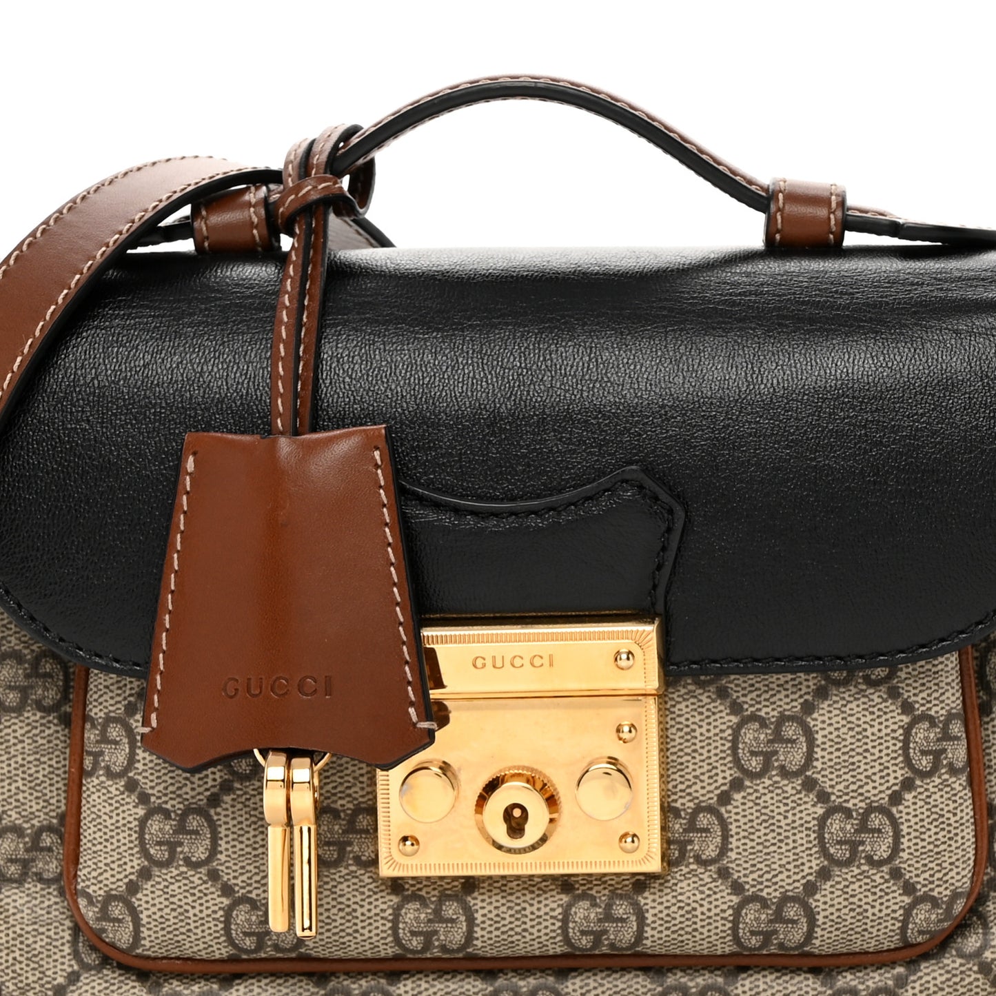 GG Supreme Monogram New Sakai Lux Calfskin Mini Padlock Flap Pocket Shoulder Bag Beige Ebony Black Cuir