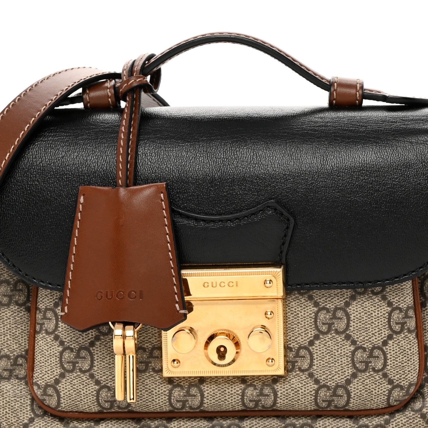 Gucci GG Supreme Monogram New Sakai Lux Calfskin Mini Padlock Flap Pocket Shoulder Bag Beige Ebony Black Cuir 9 of 15