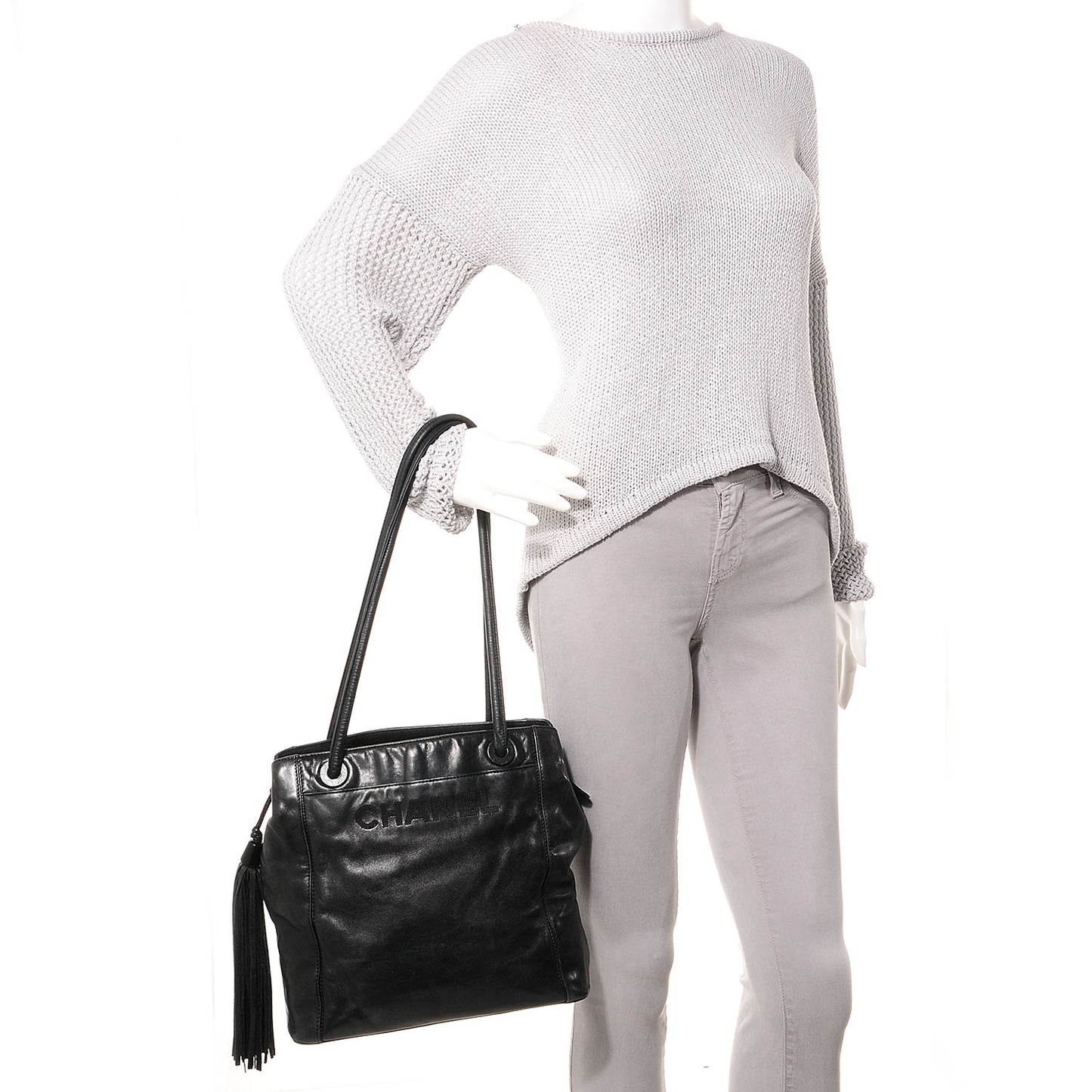 Lambskin Tassel Shoulder Bag Black