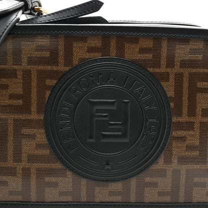 Fendi Glazed Fabric Vitello Century F is Fendi FF 1974 Stamp Patch Camera Case Mogano Panna Black 7 of 9