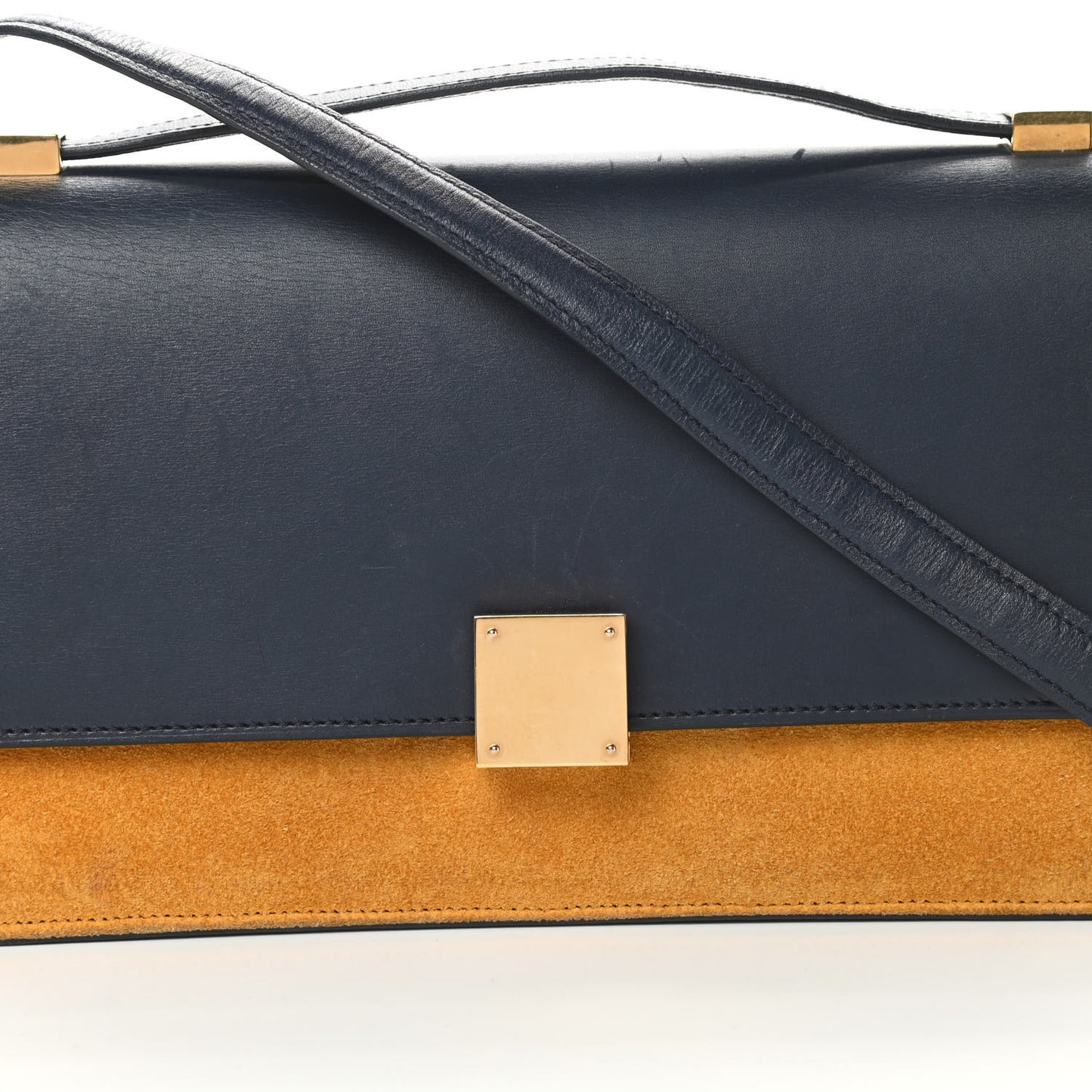 Calfskin Suede Bi-Color Small Case Flap Navy Blue Yellow