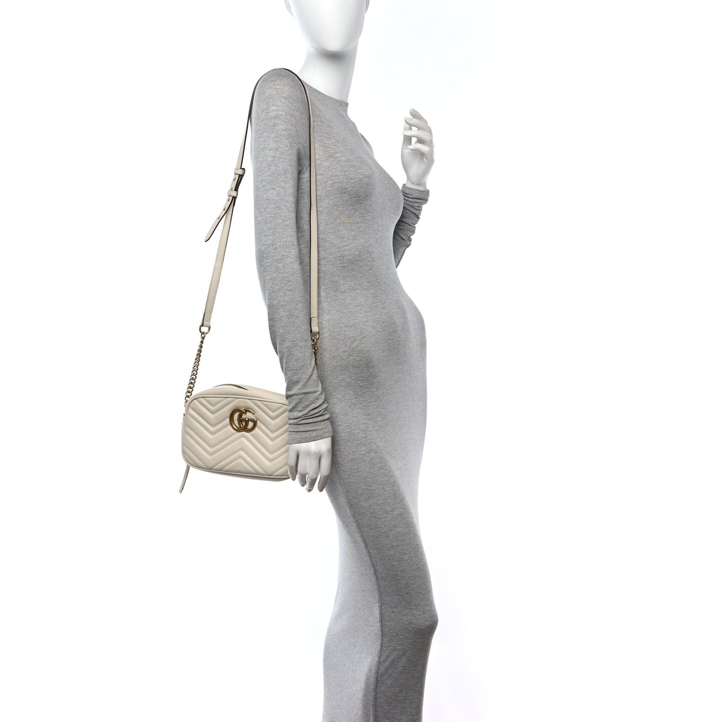 Calfskin Matelasse Small GG Marmont Chain Shoulder Bag White