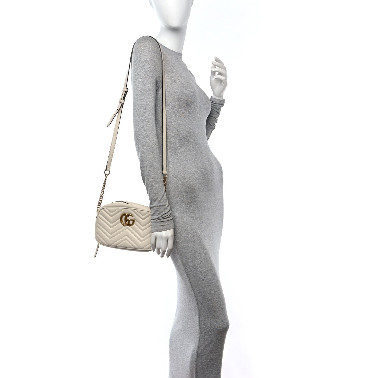 Gucci Calfskin Matelasse Small GG Marmont Chain Shoulder Bag White 2 of 13