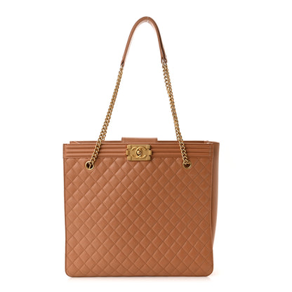 Chanel Calfskin Quilted Large Boy Tote Camel 1 of 10