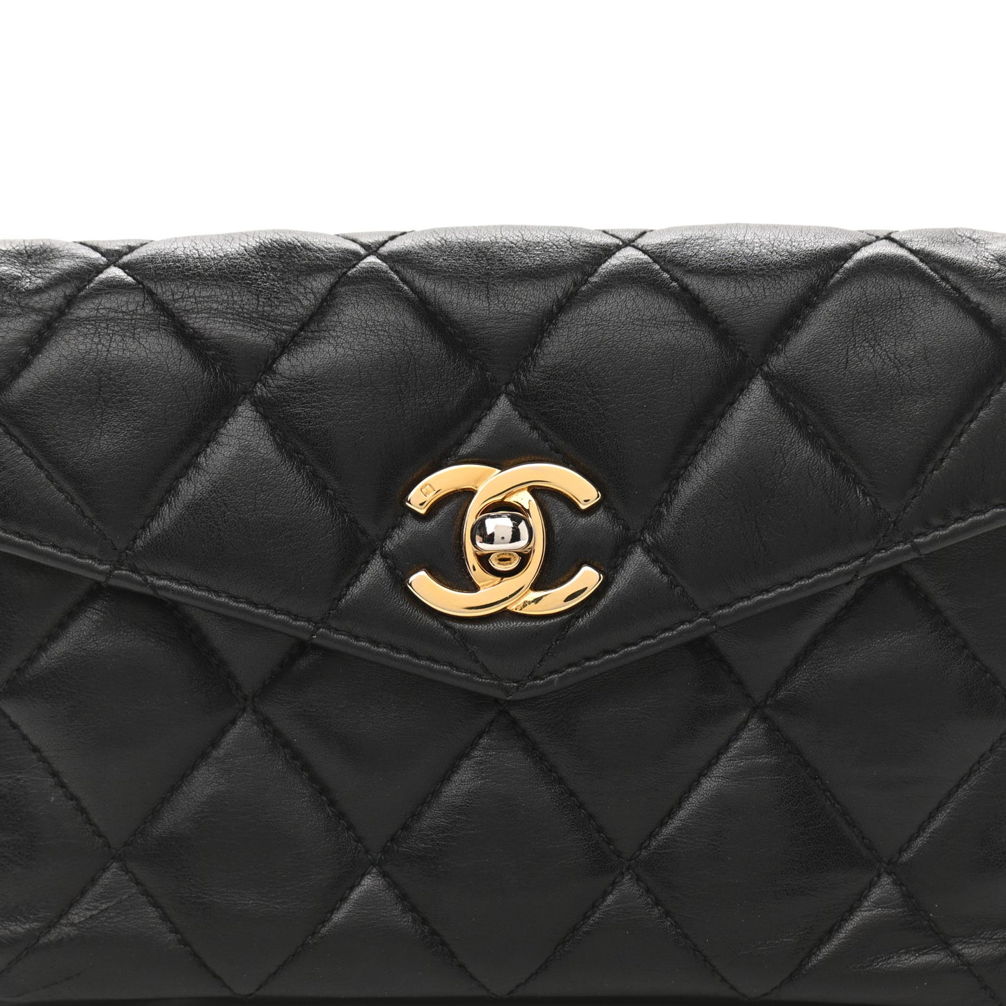 Lambskin Quilted Flap Waist Belt Bag Black