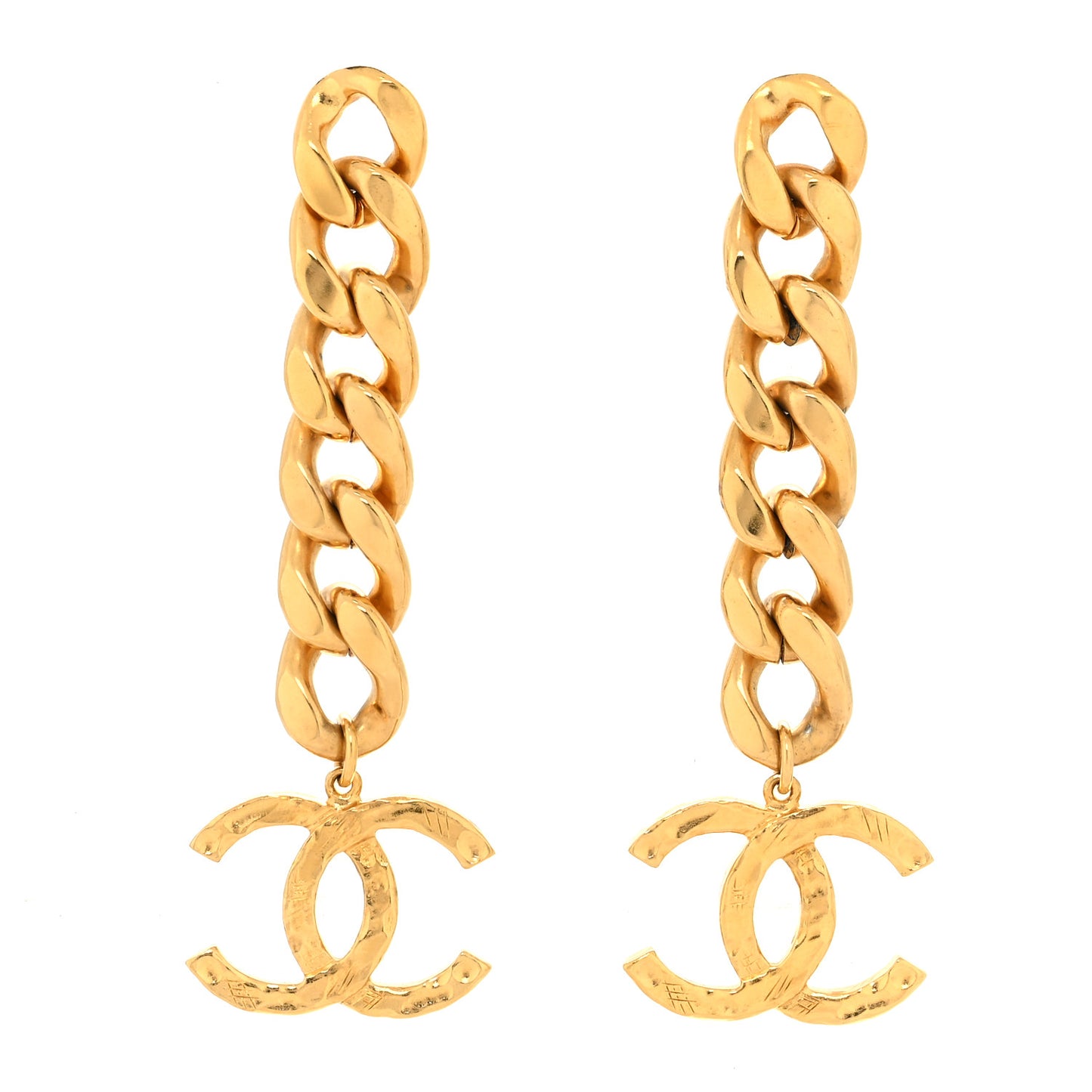 Metal CC Pick Drop Earrings Gold