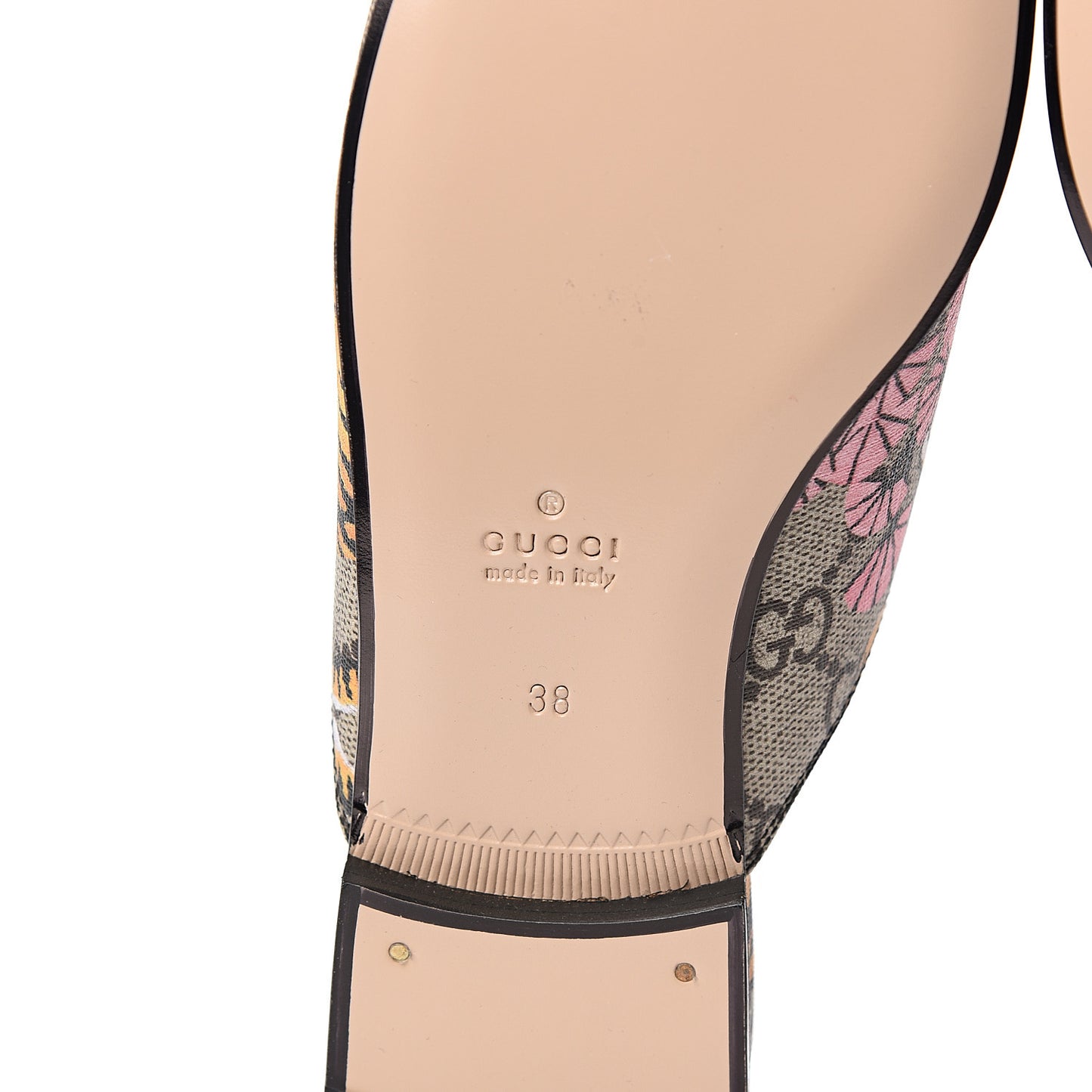 GG Supreme Monogram Bengal Womens Princetown Slippers 38 Beige Crop Pink