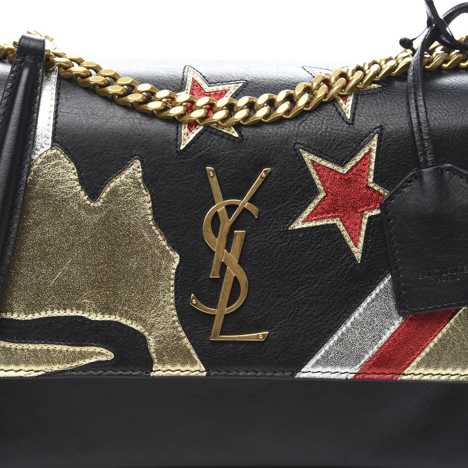 Saint Laurent Calfskin Rock Star Patchwork Medium Monogram Sunset Black 9 of 9