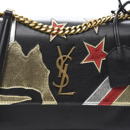 Saint Laurent Calfskin Rock Star Patchwork Medium Monogram Sunset Black 9 of 9
