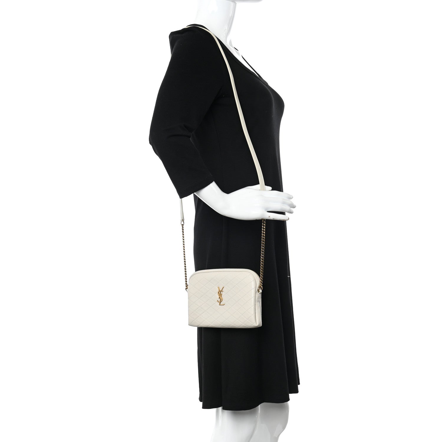 Saint Laurent Lambskin Quilted Gaby Zipped Pouch Crema Soft 2 of 12