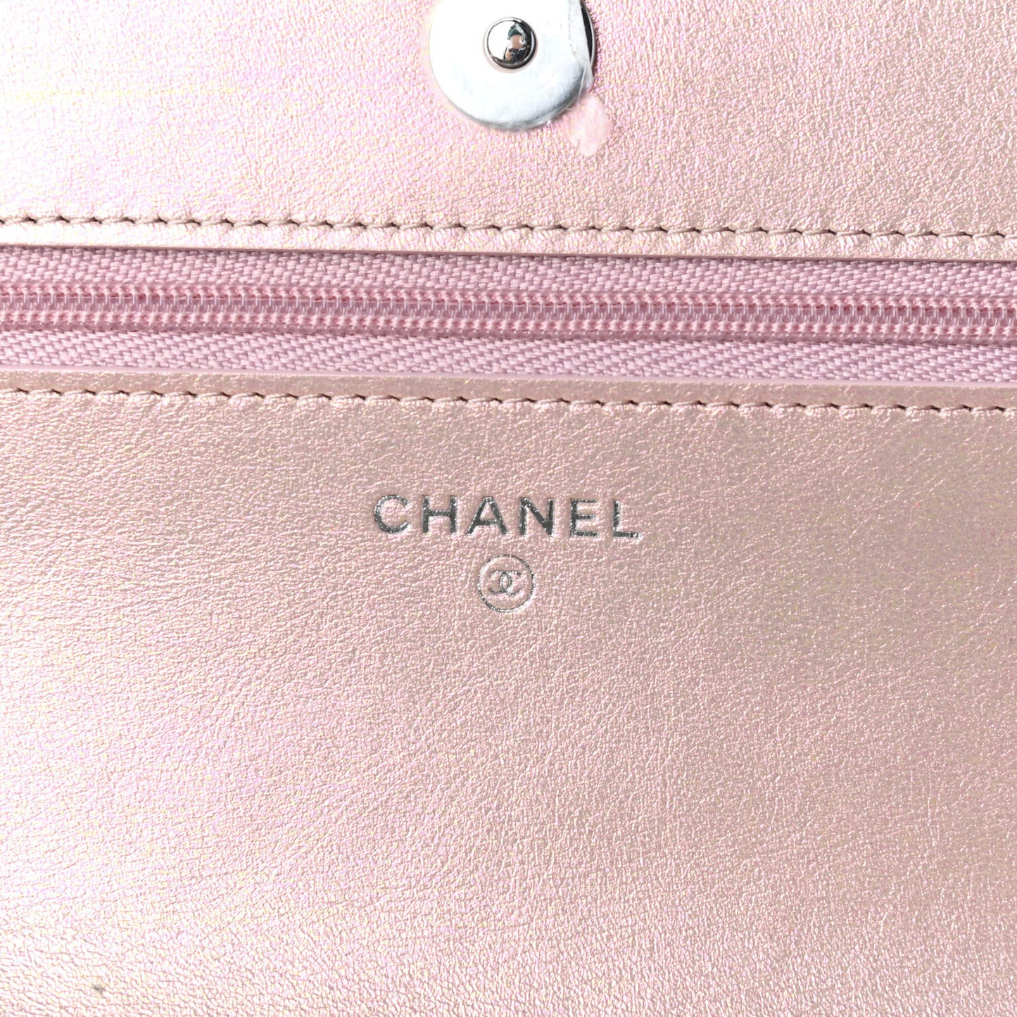 Iridescent Calfskin Quilted Wallet On Chain WOC Pink