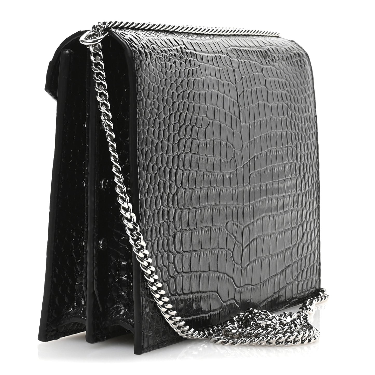 Calfskin Crocodile Embossed Monogram Cassandra Clasp Bag Black Rouge Legion