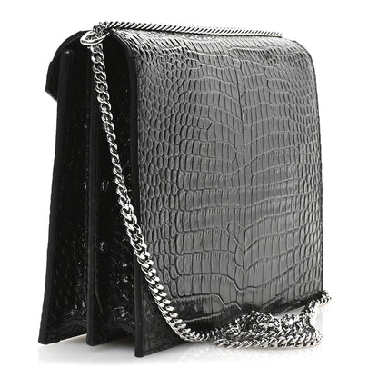 Saint Laurent Calfskin Crocodile Embossed Monogram Cassandra Clasp Bag Black Rouge Legion 3 of 10