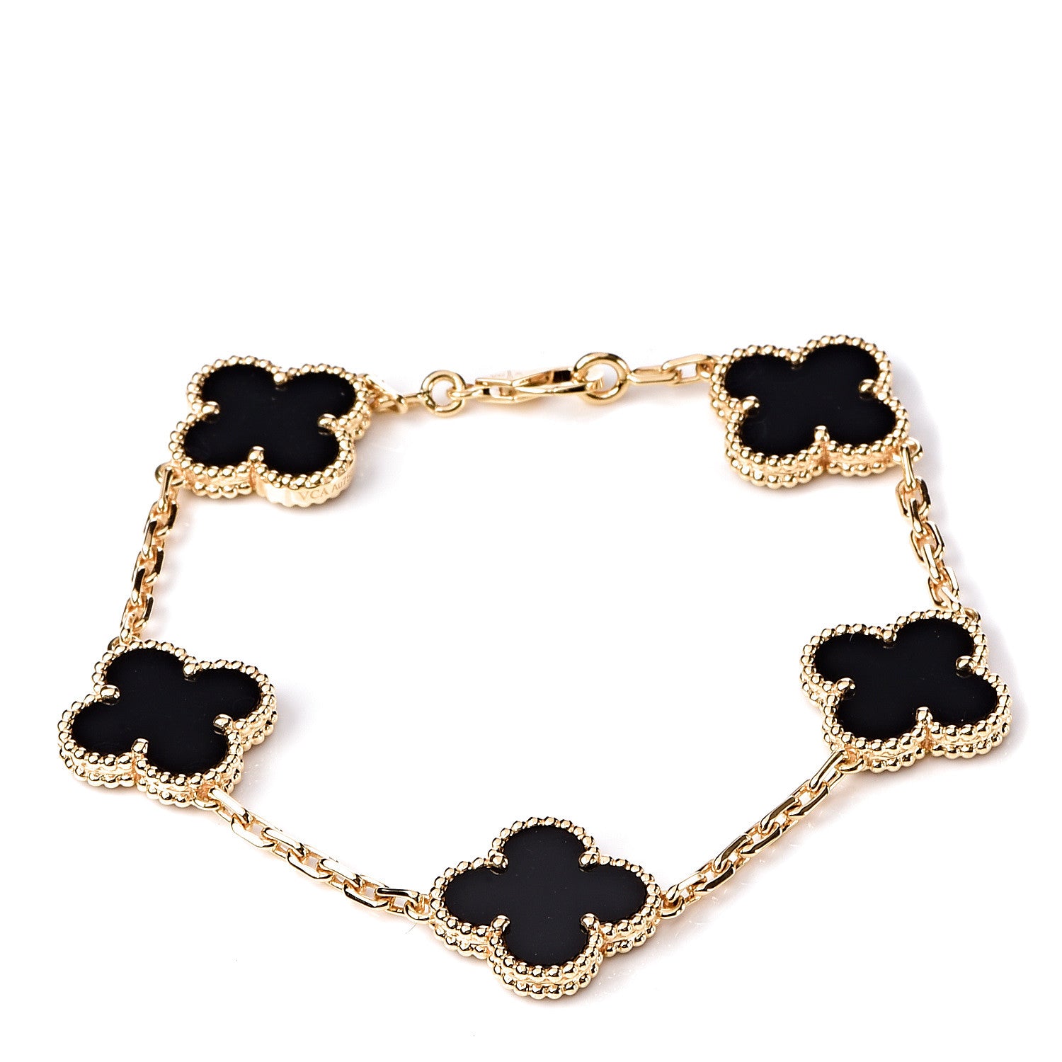 Van Cleef & Arpels 18K Yellow Gold Black Onyx 5 Motifs Vintage Alhambra Bracelet 1 of 6
