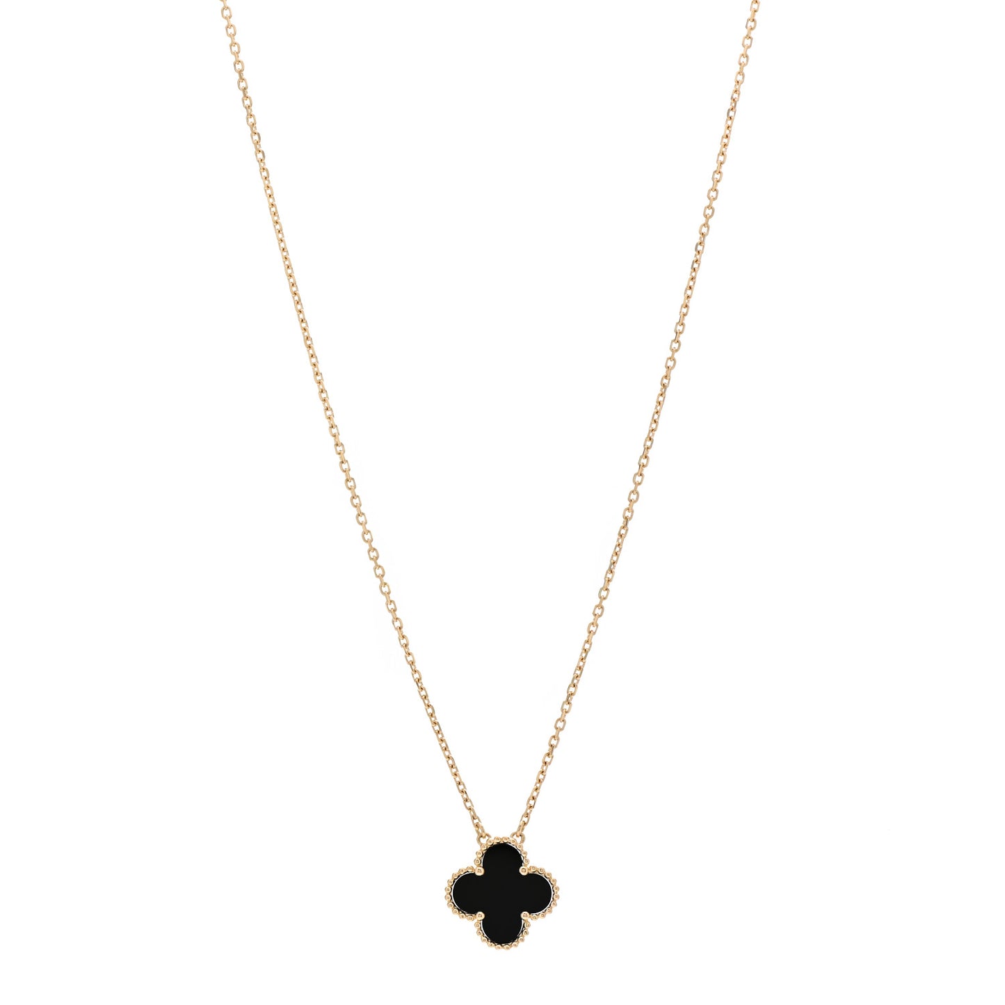 18K Yellow Gold Black Onyx Vintage Alhambra Pendant Necklace