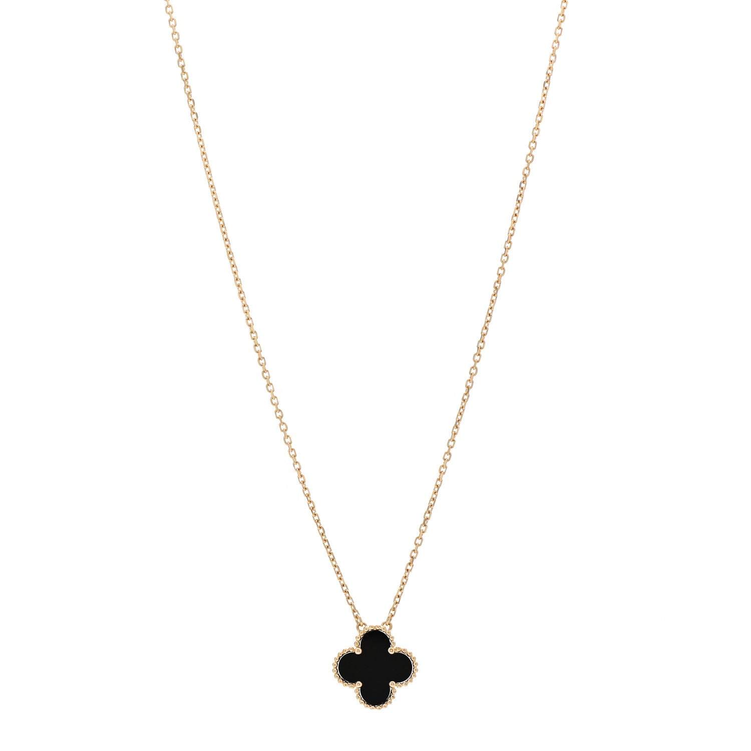 Van Cleef & Arpels 18K Yellow Gold Black Onyx Vintage Alhambra Pendant Necklace 1 of 5