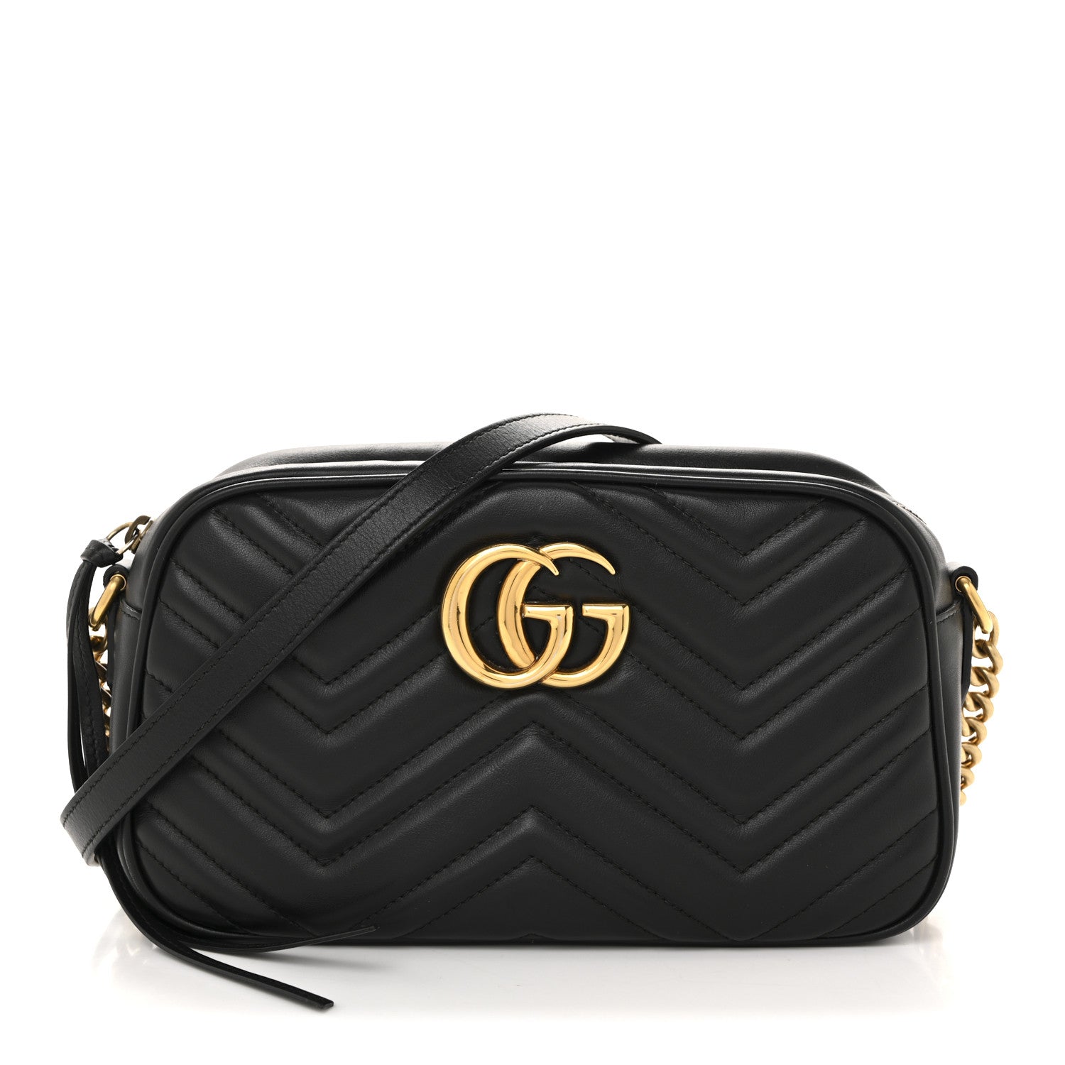 Gucci Calfskin Matelasse Small GG Marmont Chain Shoulder Bag Black 1 of 13