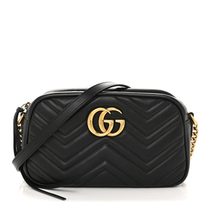 Gucci Calfskin Matelasse Small GG Marmont Chain Shoulder Bag Black 1 of 13