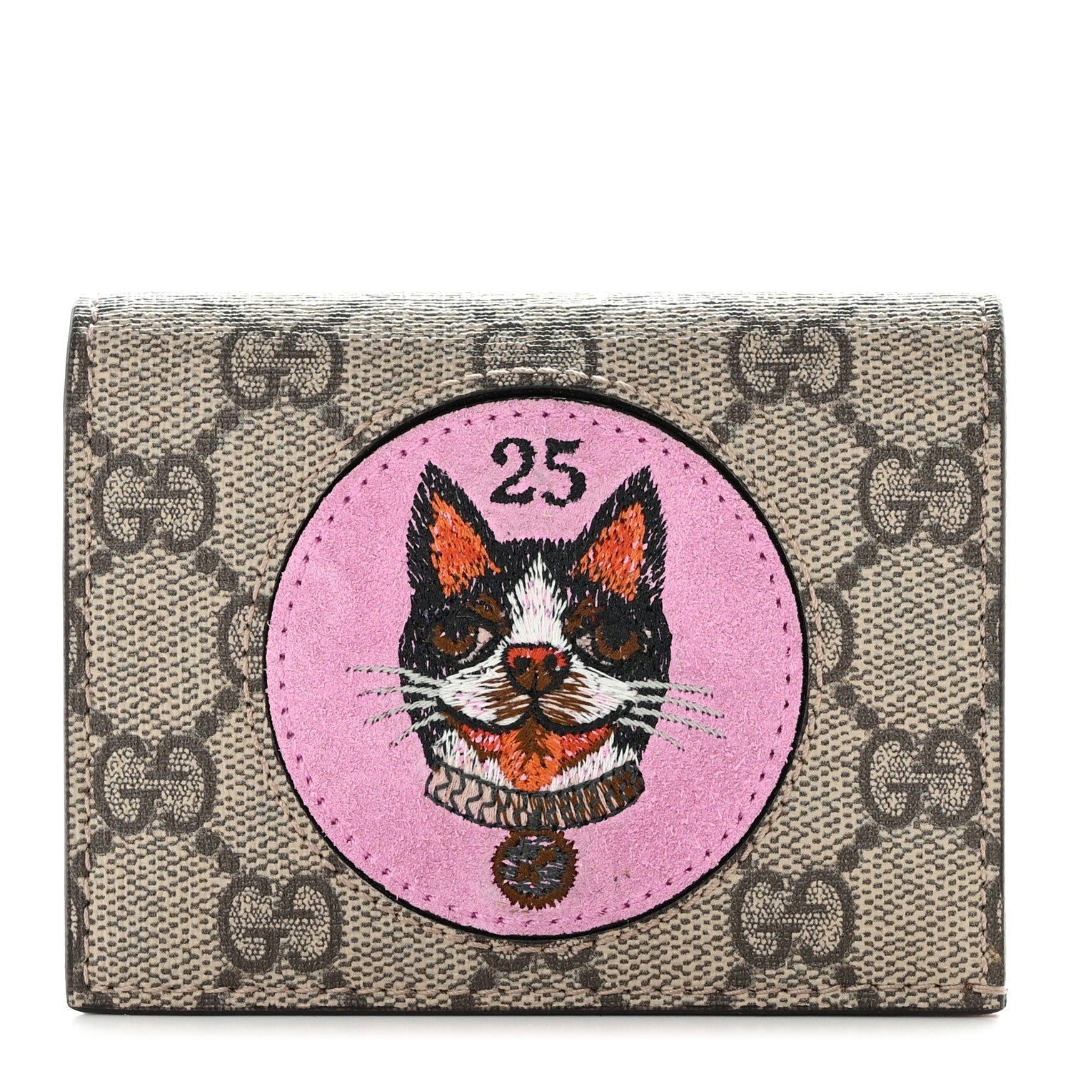 Gucci GG Supreme Monogram Bosco Patch Card Case Wallet Beige Malva Hibiscus Red 1 of 9