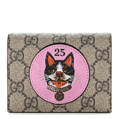 Gucci GG Supreme Monogram Bosco Patch Card Case Wallet Beige Malva Hibiscus Red 1 of 9