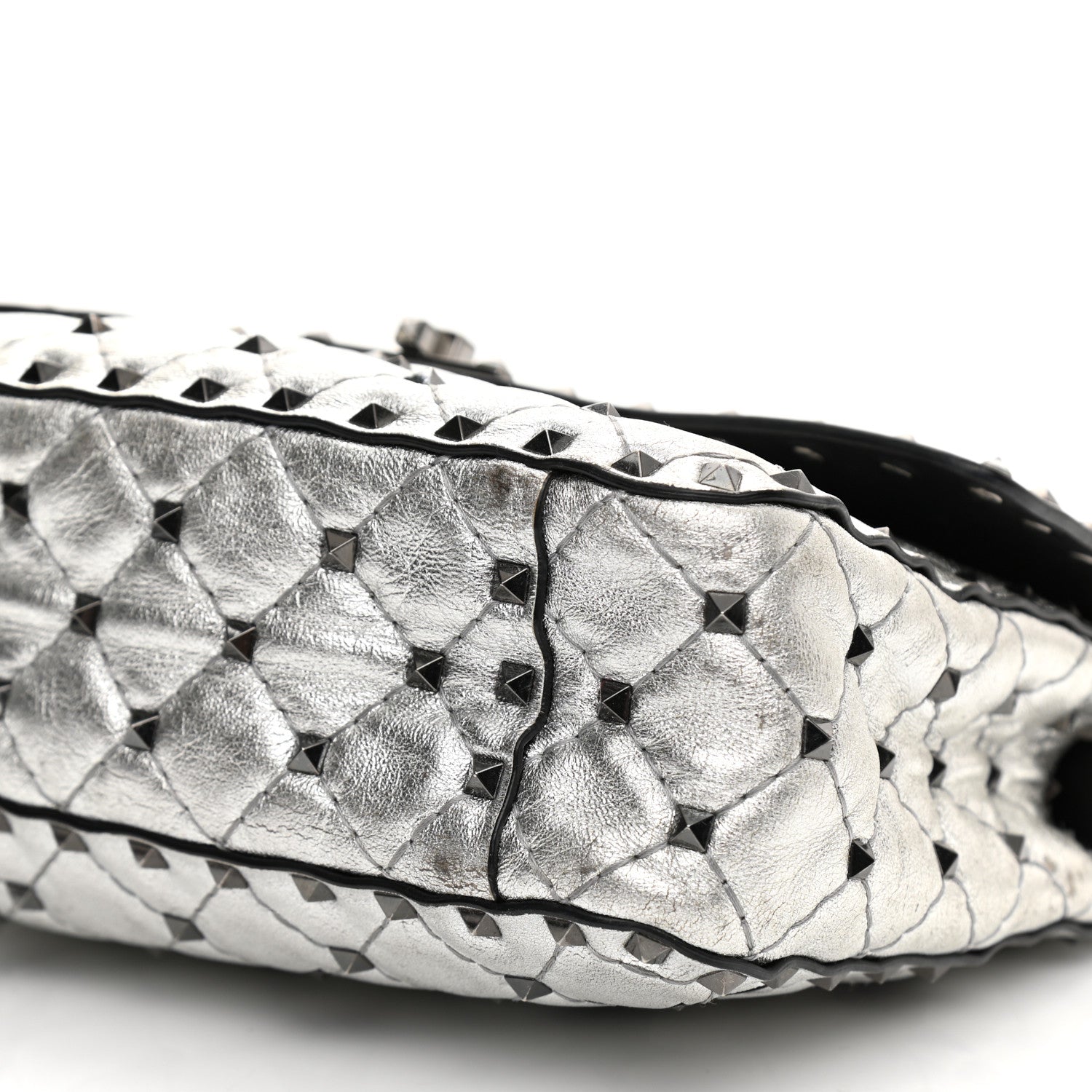 Valentino Garavani Metallic Lambskin Medium Star Rockstud Spike Shoulder Bag Silver 8 of 17