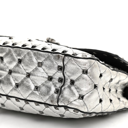 Valentino Garavani Metallic Lambskin Medium Star Rockstud Spike Shoulder Bag Silver 8 of 17