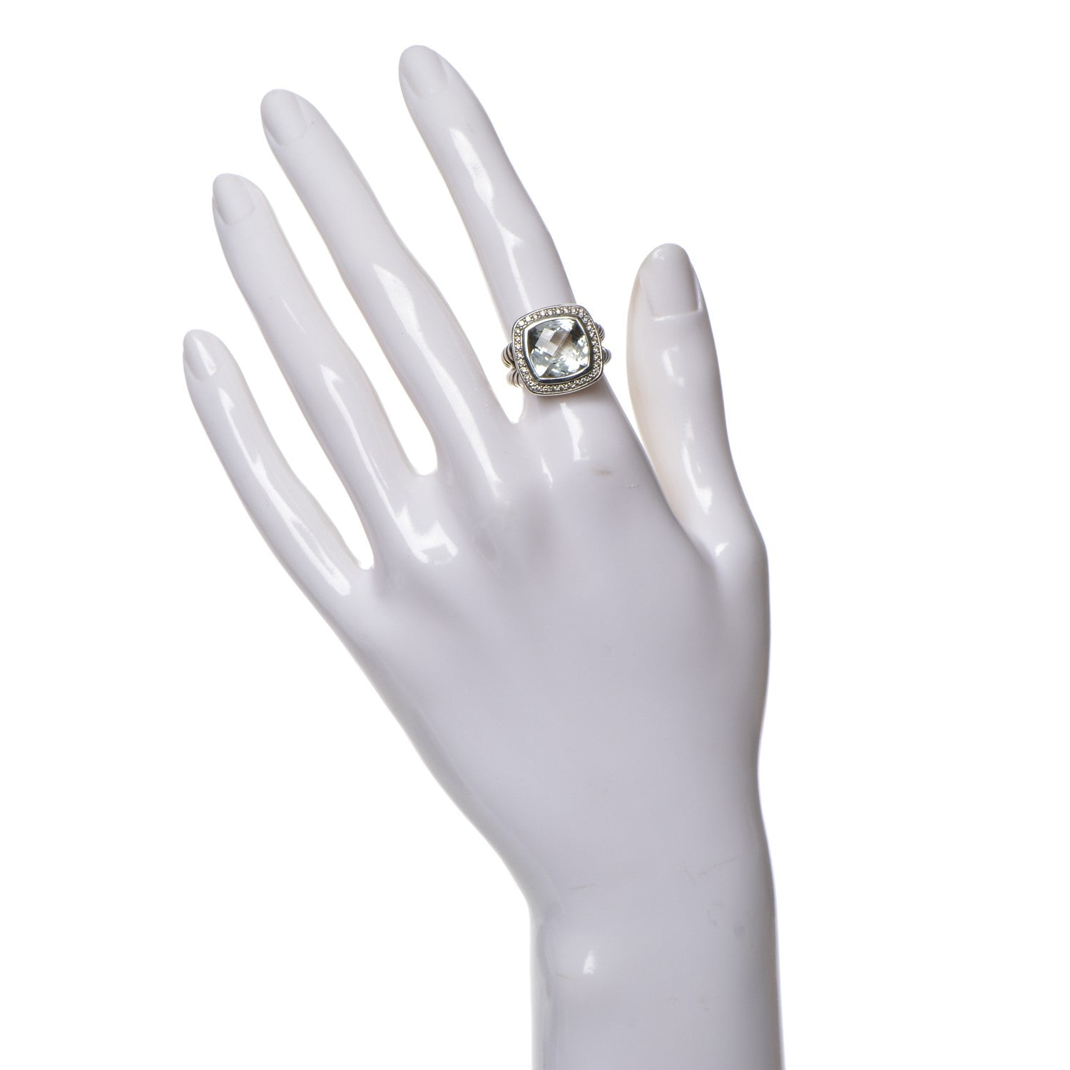 David Yurman Sterling Silver Diamond Prasiolite 11mm Albion Ring 50 5.5 2 of 5