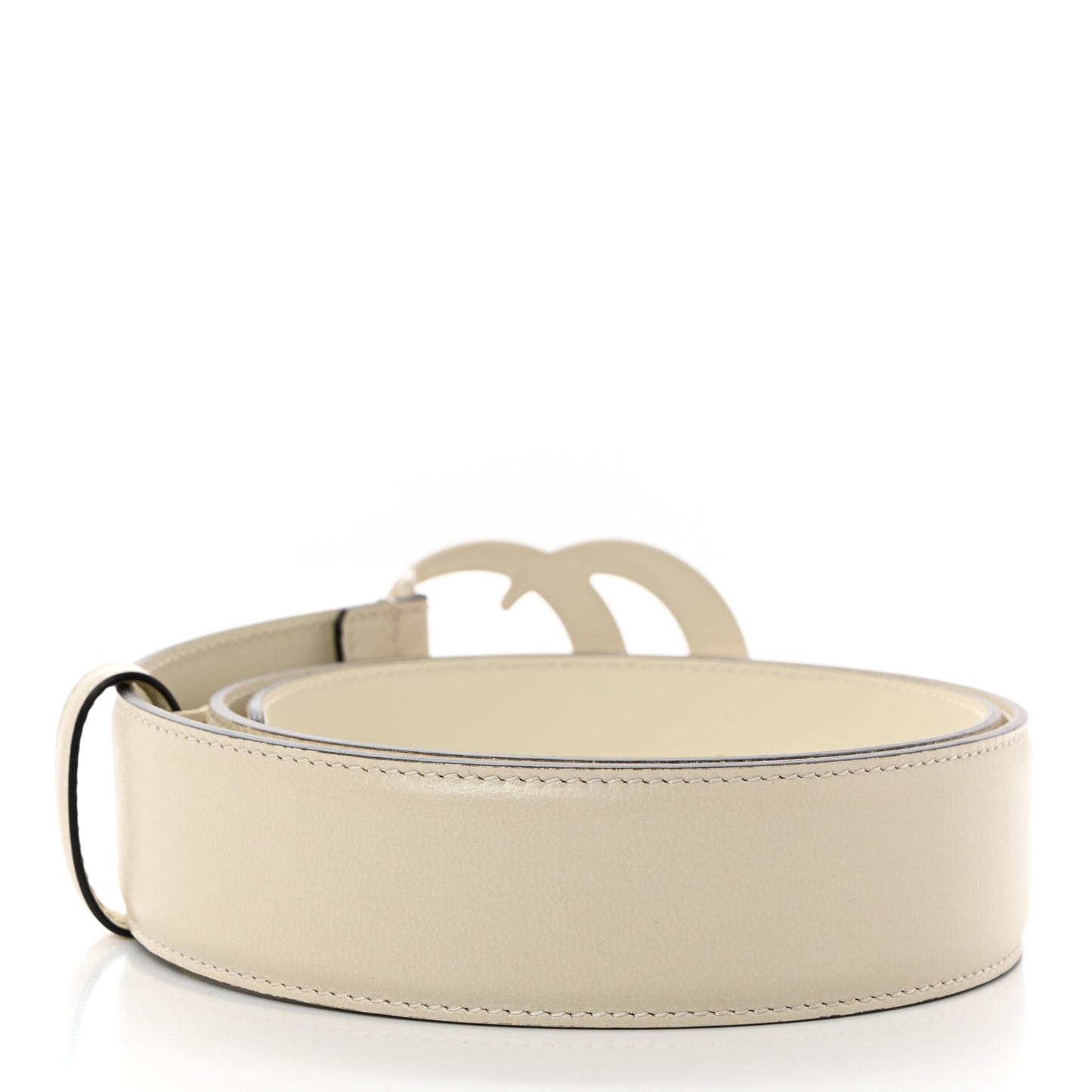 Azalea Calfskin Enamel Monochrome Double G 40mm Belt 80 32 Mystic White