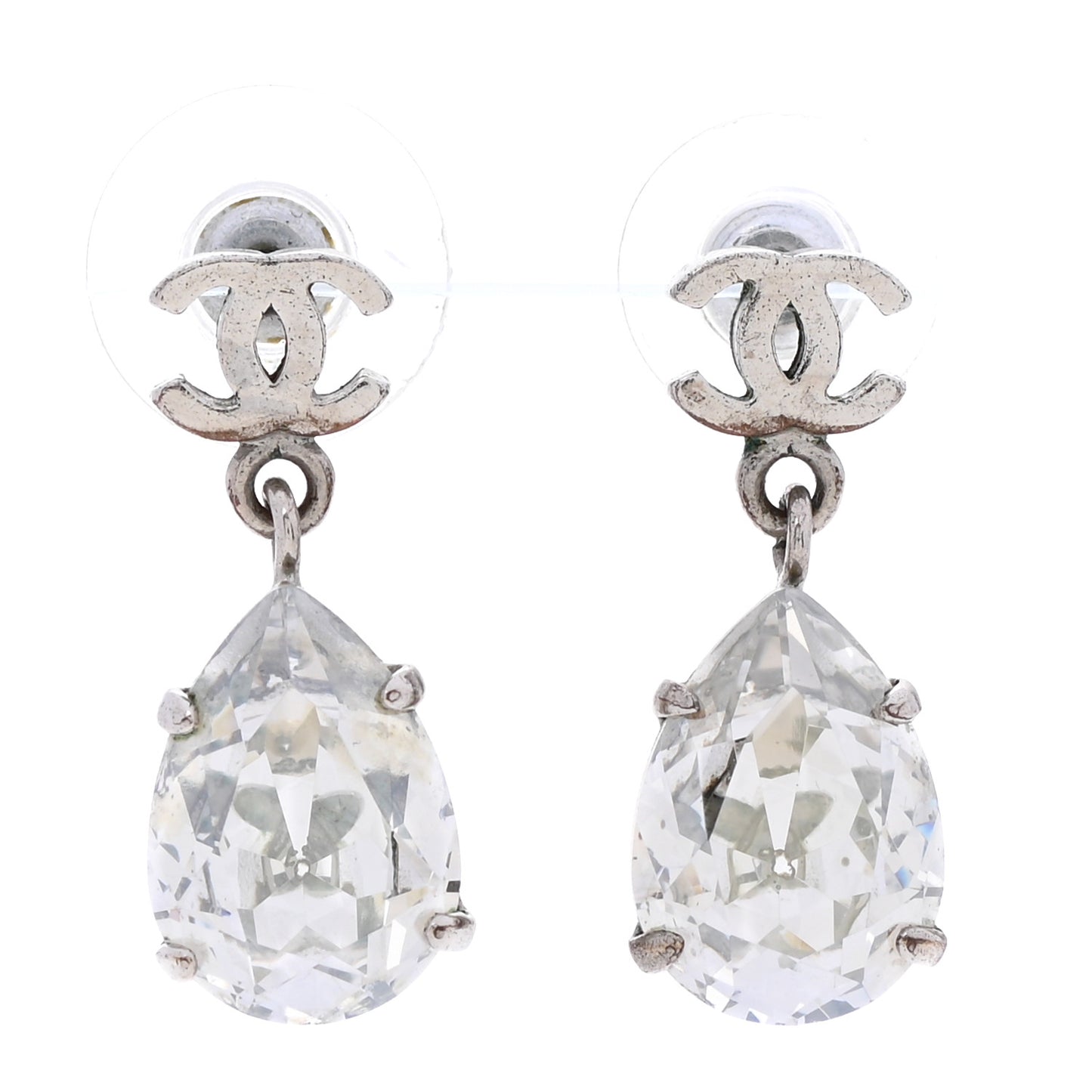 Crystal CC Tear Drop Earrings Silver
