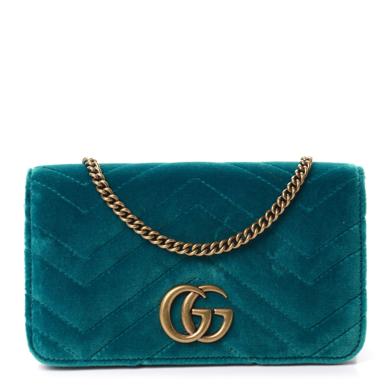 Gucci Velvet Matelasse GG Marmont Mini Bag Pavone Cyan 1 of 10