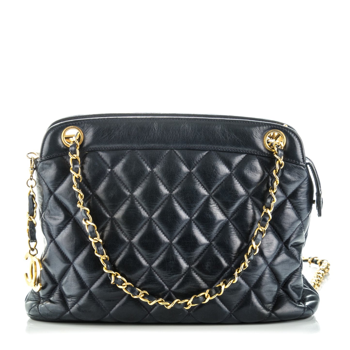 Lambskin Quilted CC Shoulder Bag Navy Blue